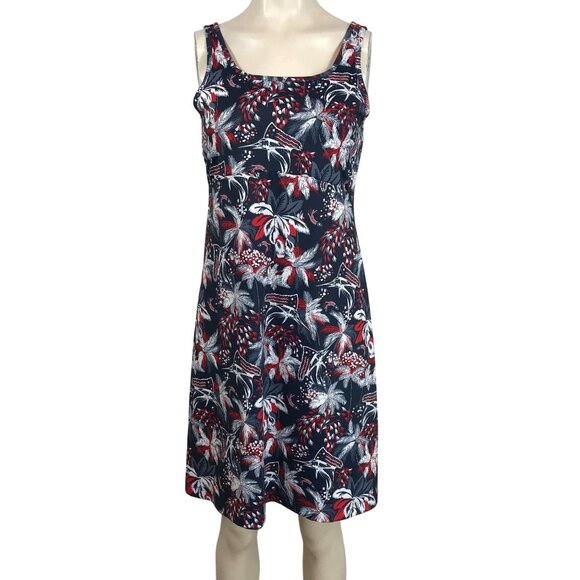 COLUMBIA PFG - WOMEN'S MEDIUM - RED & BLUE SLEEVELESS FLORAL SUMMER DRESS - Picture 1 of 9